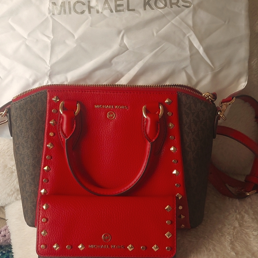 Red Studded Michael Kors Purse and Wallet